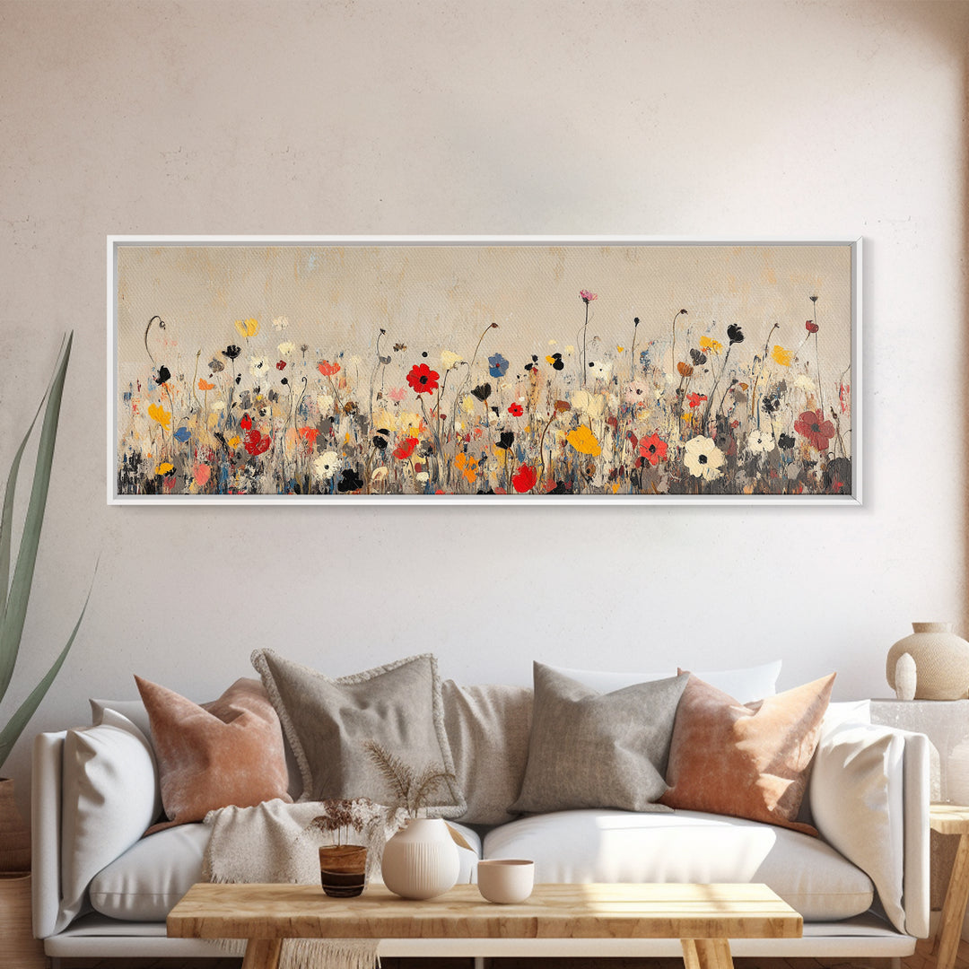 Muted Wild Flowers On White Background, Framed Canvas Print, Mother's Day Gift Idea, Wood Frame, Rustic Art, Farmhouse Decor, Boho Art