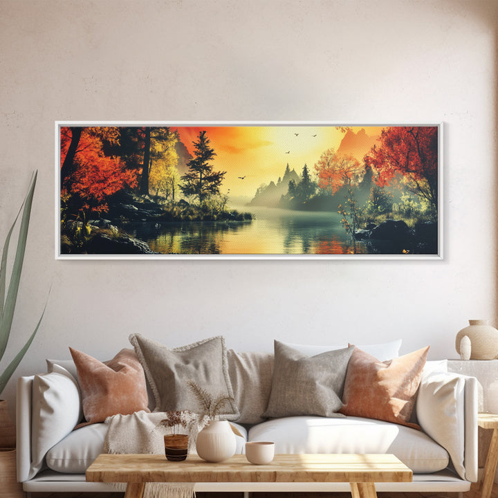 Dark and Moody Landscape, Sunset in the Valley, Framed Canvas Print, Original Artwork Gift Idea, Horizontal Print, Above Sofa, Lake House Decor, Lake Art