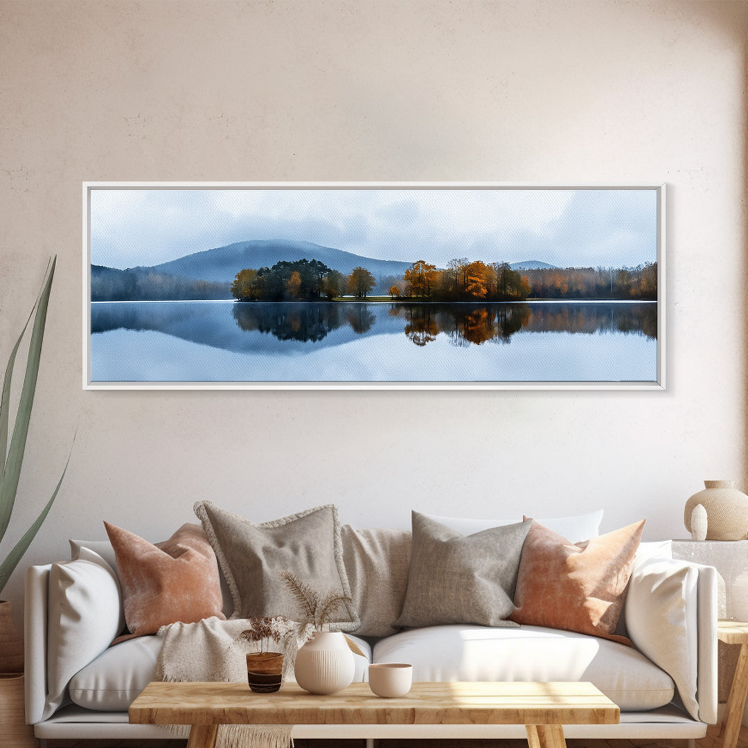 Calm - Reflections In The Lake On An Overcast Day - Panoramic Print - Original Painting Print - Landscape Oversized Painting Art