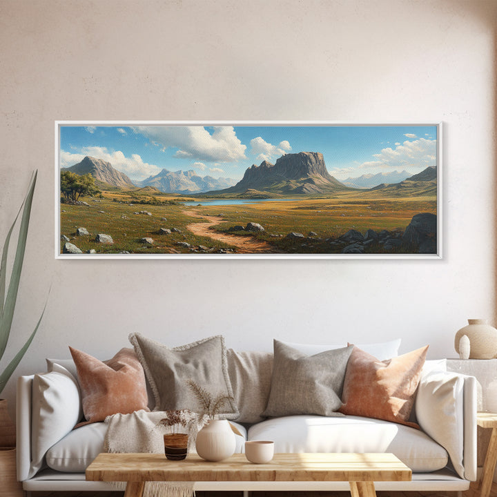 Ancient Arizona, Framed Canvas Print, Prehistoric Monument Valley, Panoramic Oversized Fantasy Wall Art
