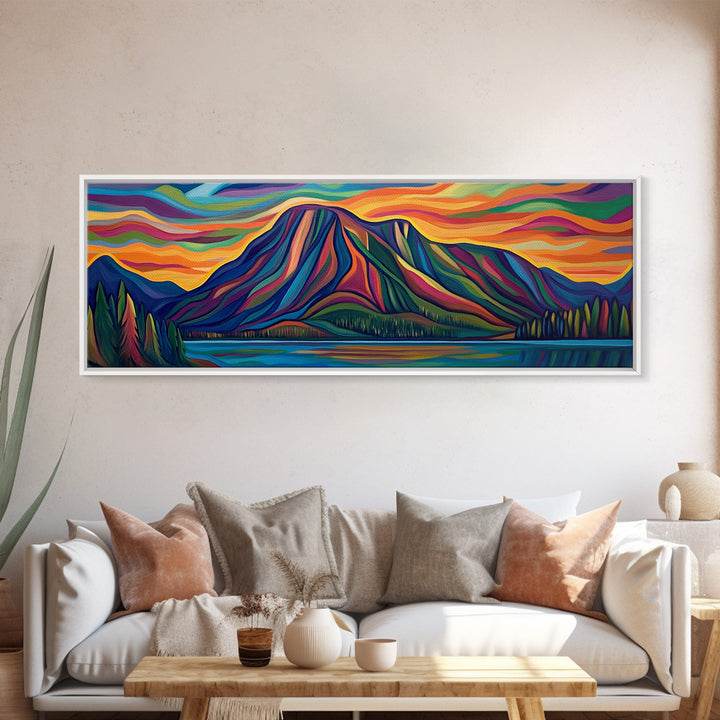 Abstract Mountain Painting Print, Stained Glass Style Art, Surrealist Landscape Painting, Abstract Landscape Painting Wall Art