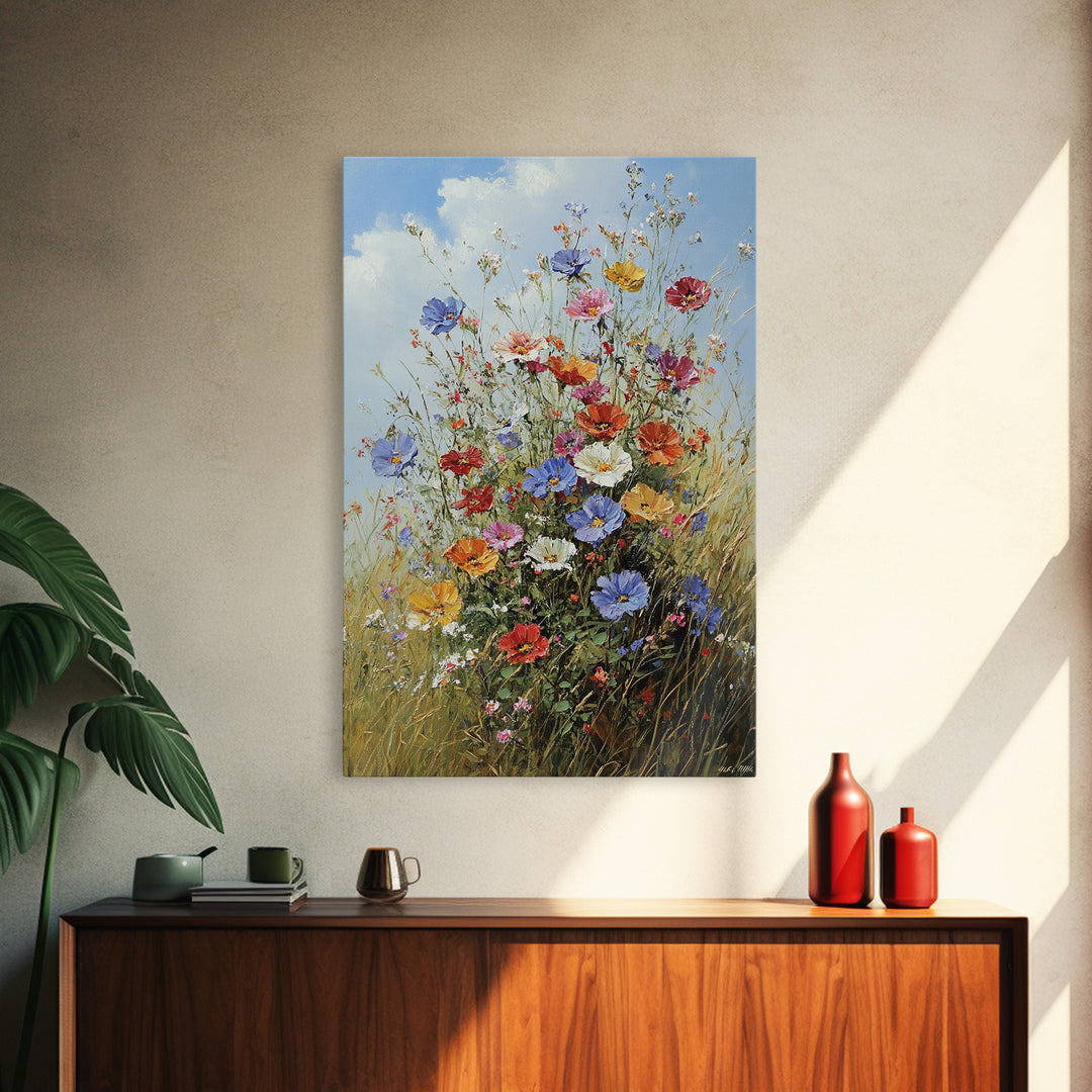 Botanical Wall Art | Oil Painting Botanical Print on Canvas | Wood Framed Boho Farmhouse Print | Large Wall Art | Oversized Wall Decor