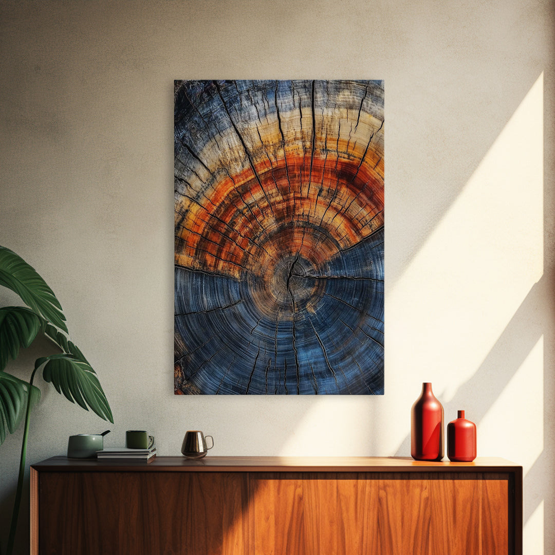 Nordic Style Tree Rings Canvas Print, Modern Farmhouse Rustic Decor, Wood Framed Art, Original Art On Canvas Wood Rings Wall Art Print