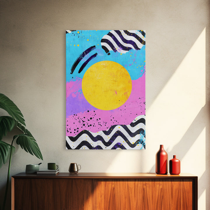 Pink and Turquoise Sunset, Preppy Wall Art, Framed Canvas Print, Feminine Dorm Room Preppy Wall Art, Apartment Decor
