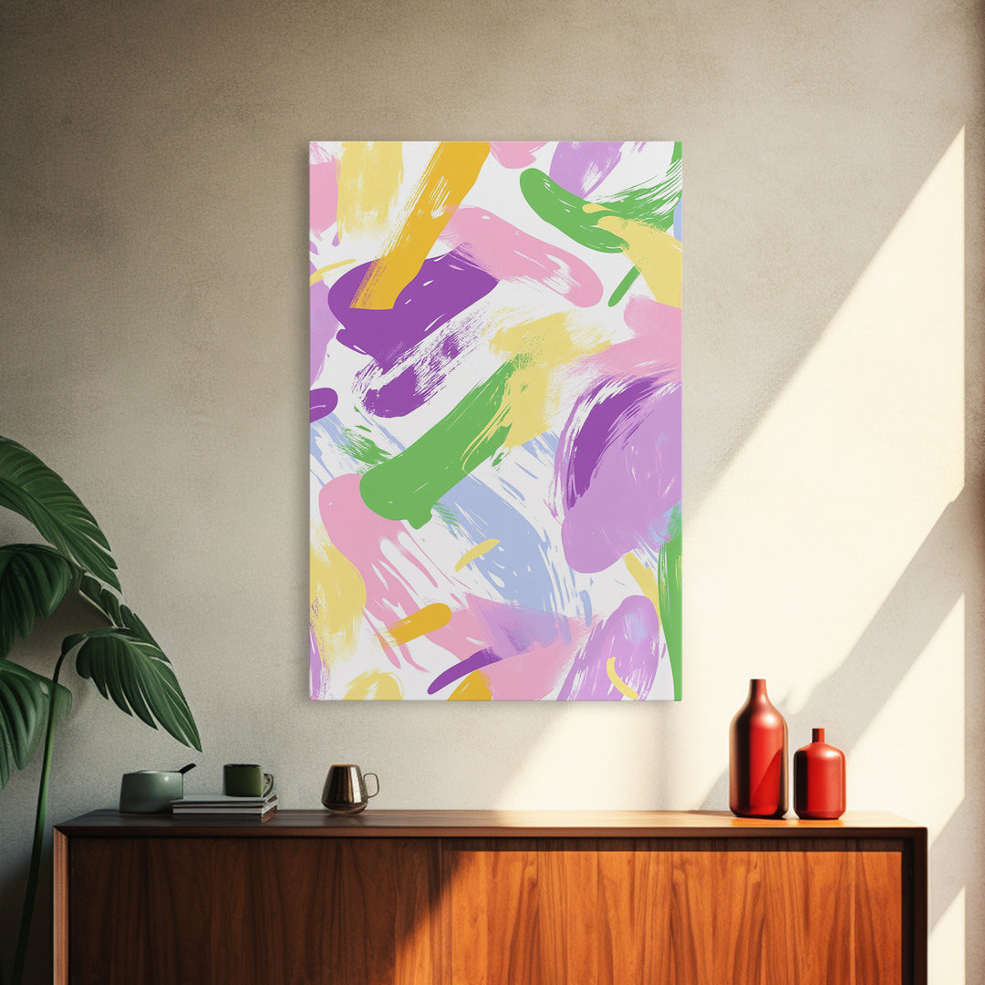 Pastel Brush Strokes Canvas Print, Wood Framed Abstract Wall Art, Dorm Room Decor for Girls