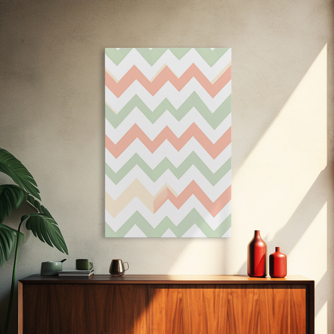 Pastel Chevron Zig Zag Pattern Wall Art, Mid Century Modern Boho Style Home Decor, Living Room Wall Hanging