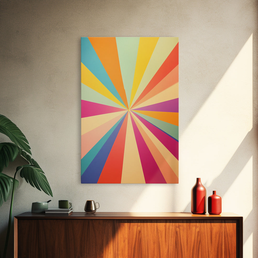 Carmine Pink, Sunglow Yellow, Mint Green and Deep Saffron Mid-Century Modern Abstract Wall Art, Canvas Print, Retro Boho Decor