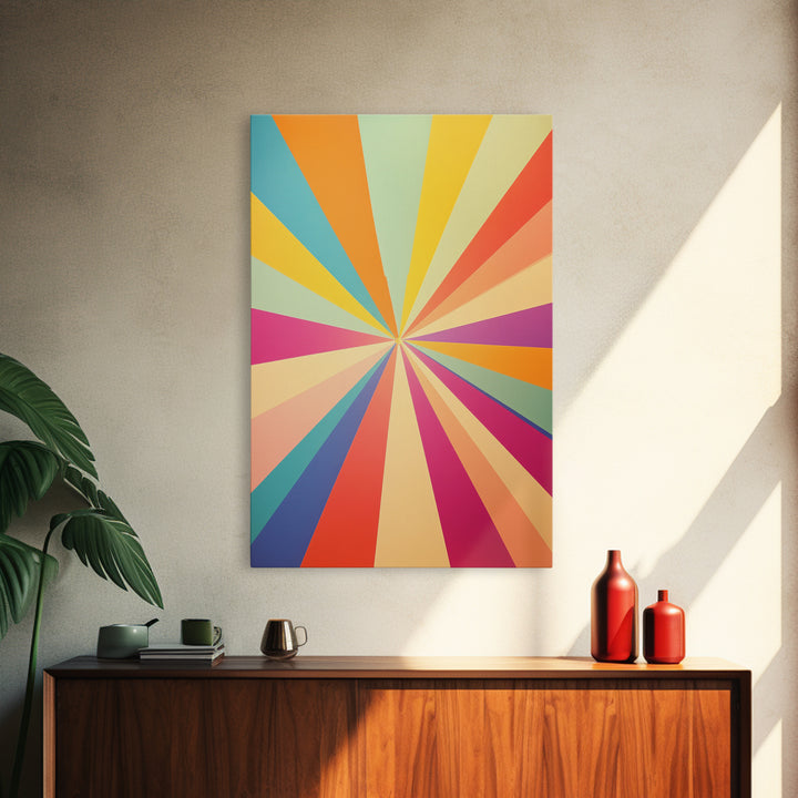 Carmine Pink, Sunglow Yellow, Mint Green and Deep Saffron Mid-Century Modern Abstract Wall Art, Canvas Print, Retro Boho Decor