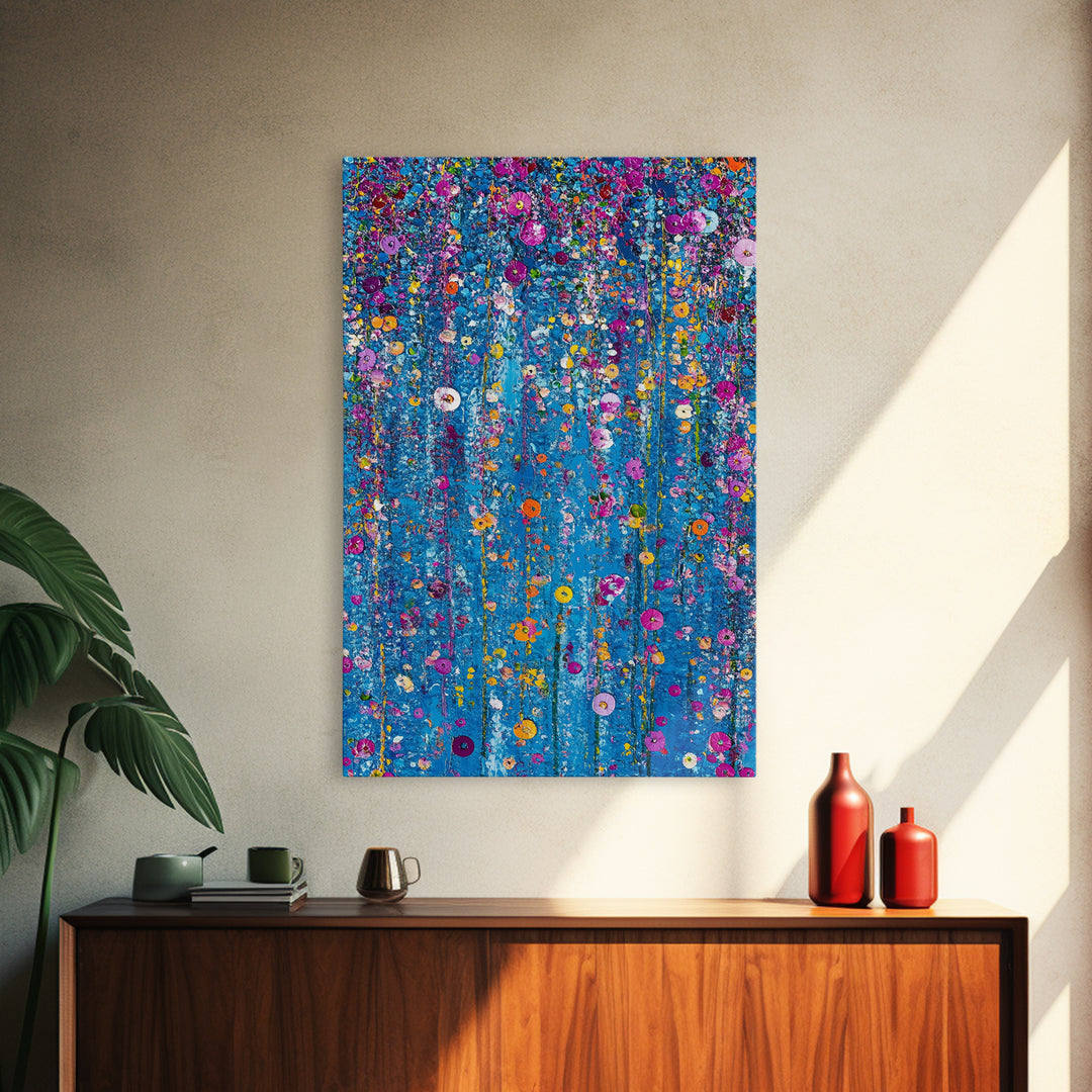 Botanical Wall Art Framed Canvas Print, Bright Blue Wild Flower Painting Print, Flower Painting, Girls Room Decor, Gift For Her