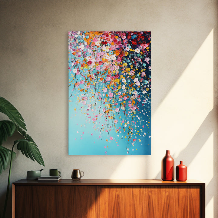 Beautiful Wild Flower Wall Art with Turquoise Background, Modern Farmhouse, Boho Style living room art, Minimalist Floral Print