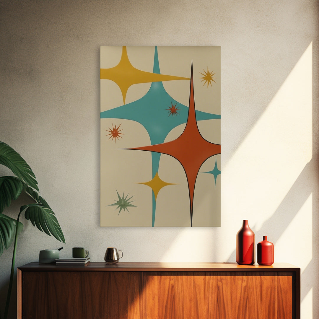 Art Deco Star Burst Canvas Print Wall Art, Retro 50s Style, Starburst, Mid-Century Modern Wall Art