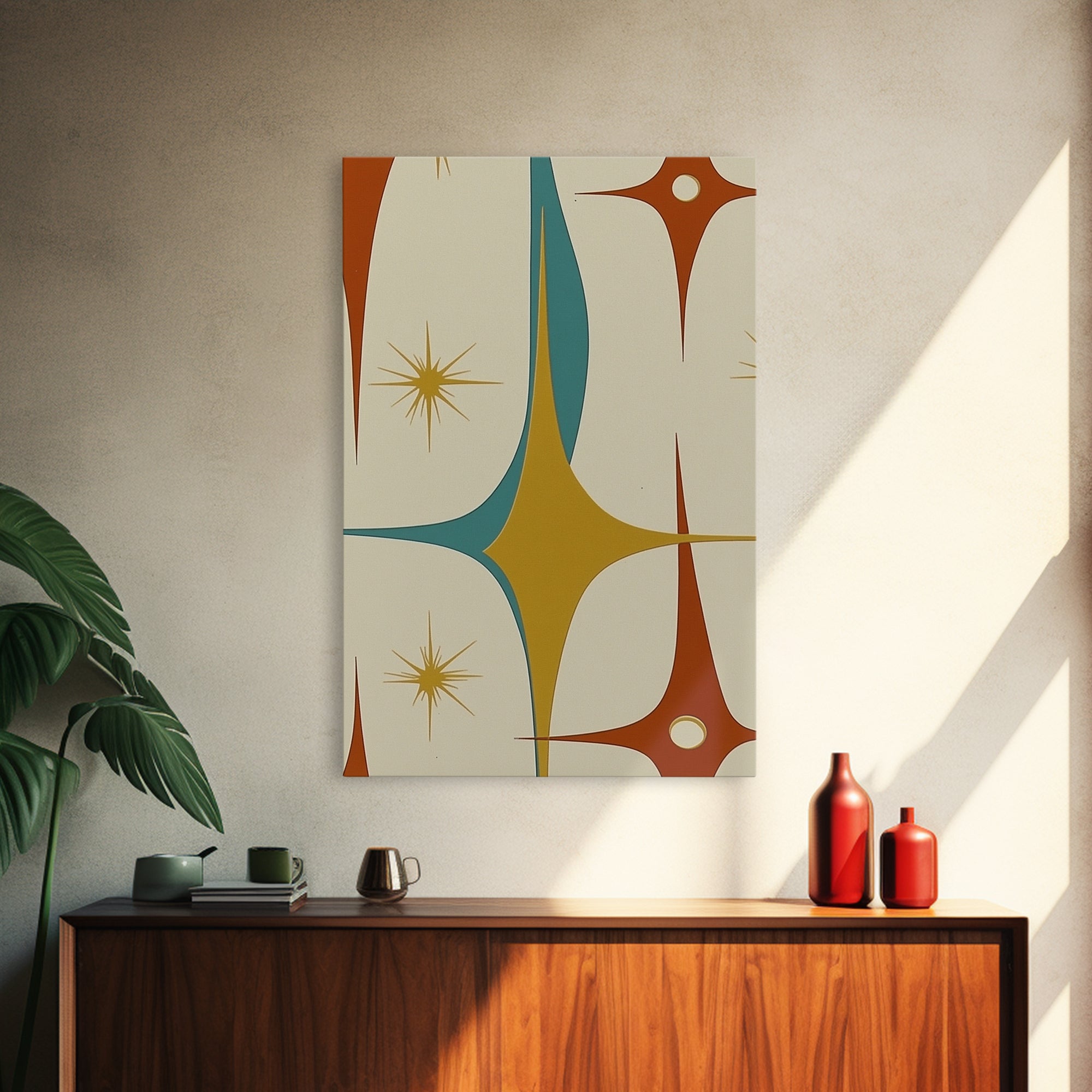 1950s Style Retro Starburst, Pastel Colors, Canvas Print, MCM Wall