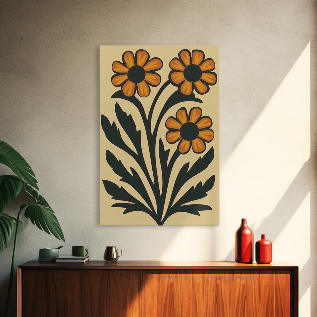 Boho Flower Print Framed Canvas Wall Art Abstract Floral Prints Botanical Minimalist Modern Art Living Room Wall Art Above Bed Decor