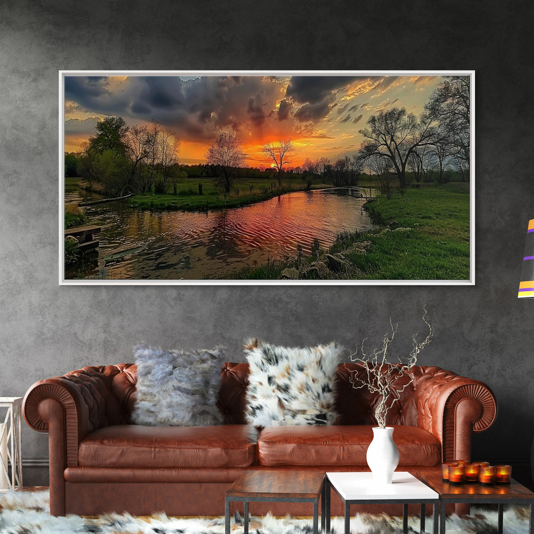 Abstract Landscape Wall Art Framed Canvas Print, East Texas At Sunset Photography Style Print, Original Wall Art, Panoramic Art