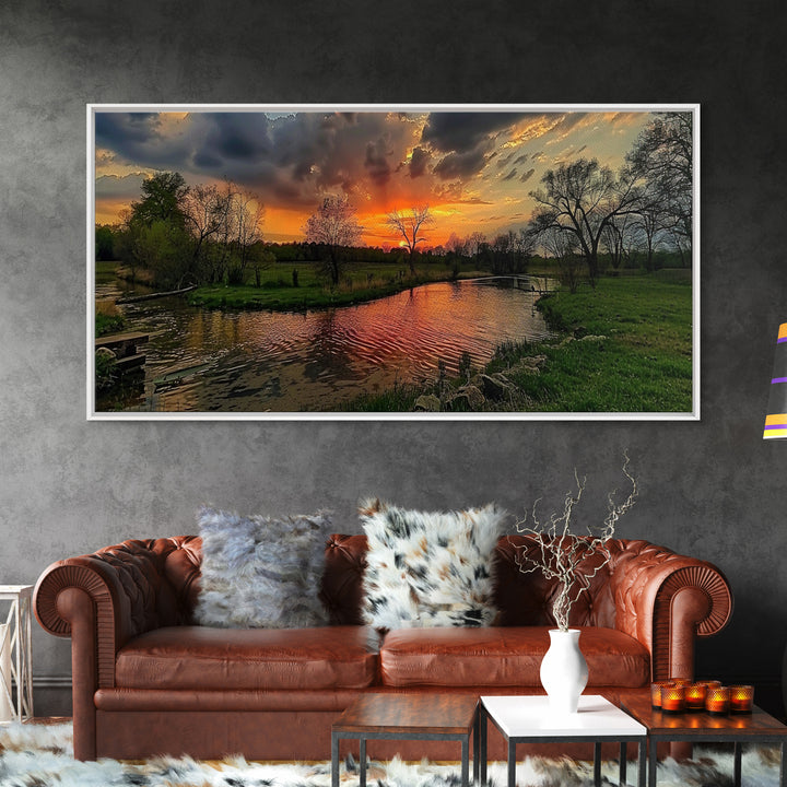 Abstract Landscape Wall Art Framed Canvas Print, East Texas At Sunset Photography Style Print, Original Wall Art, Panoramic Art