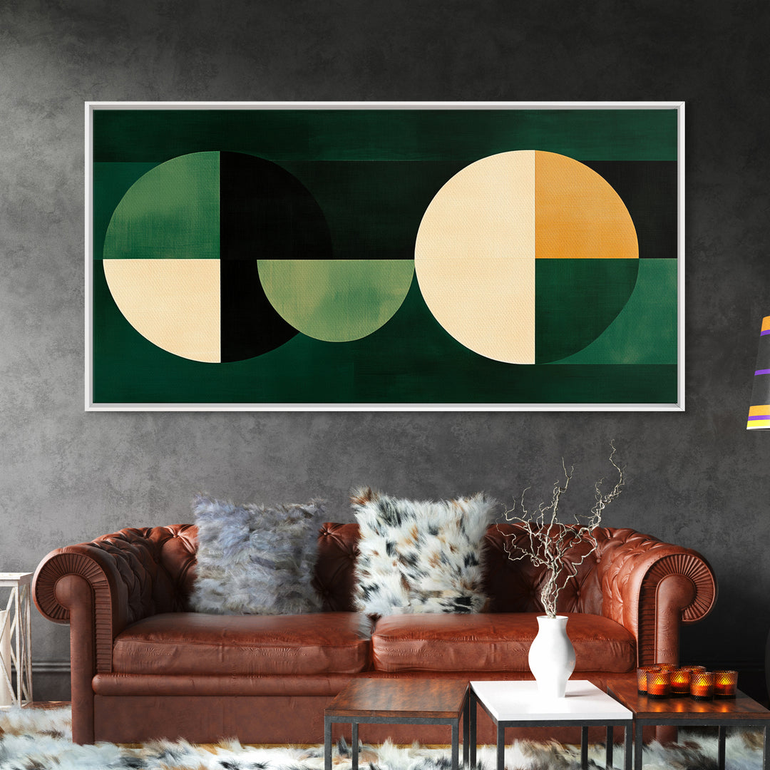 Abstract Wall Art Emerald Green Geometric Canvas Print, Large Framed Modern Art, Mid Century Abstract Home Decor, Minimalist Statement Piece