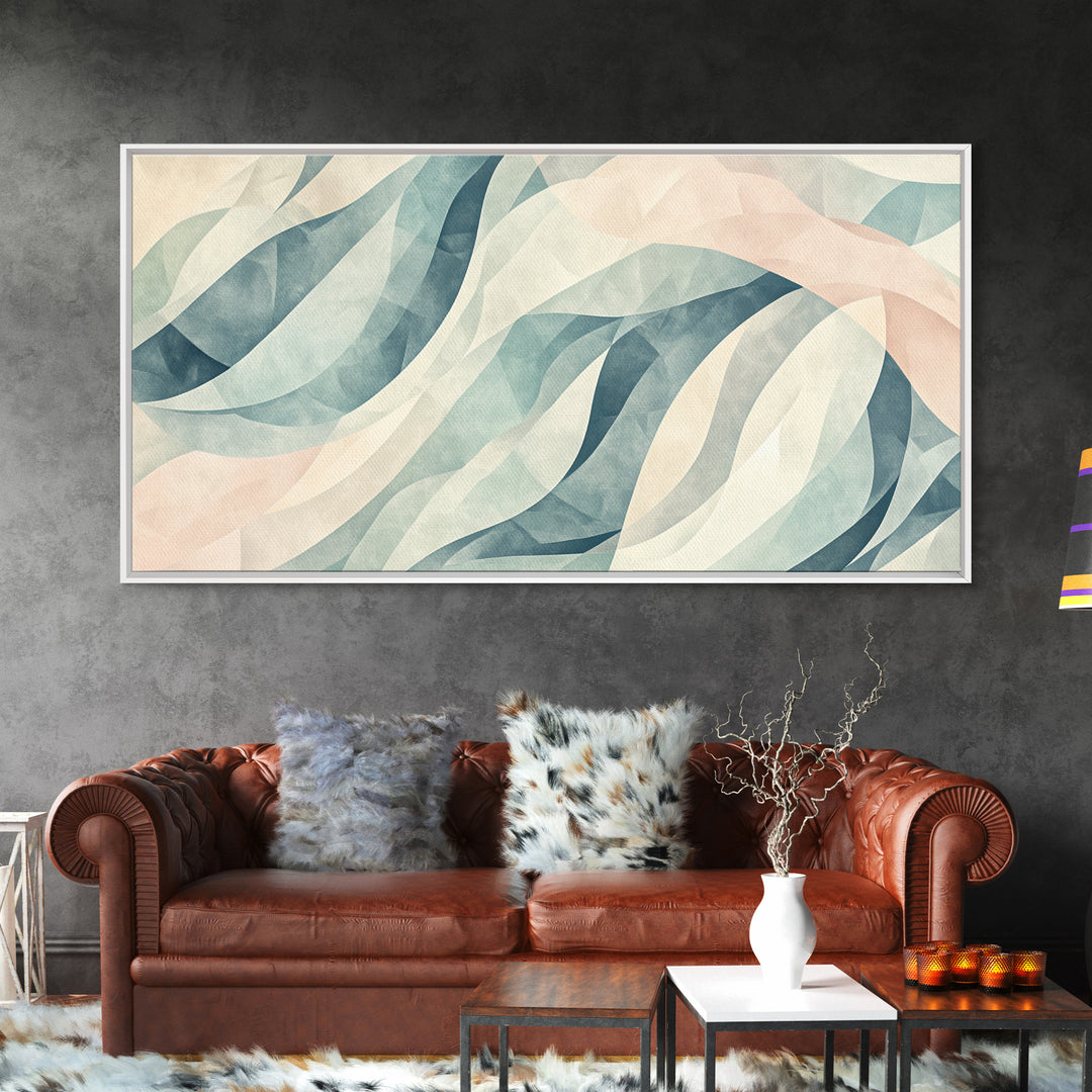 Pastel Abstract Canvas Print, Retro Kids Room Decor, Large Modern Art, Line Art Print