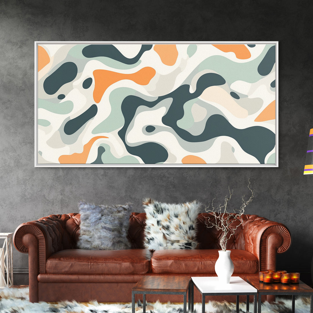 Abstract Camo Pattern Wall Art Framed Canvas Print, Man Cave Decor, Gift For Him, Retro Modern Abstract Art