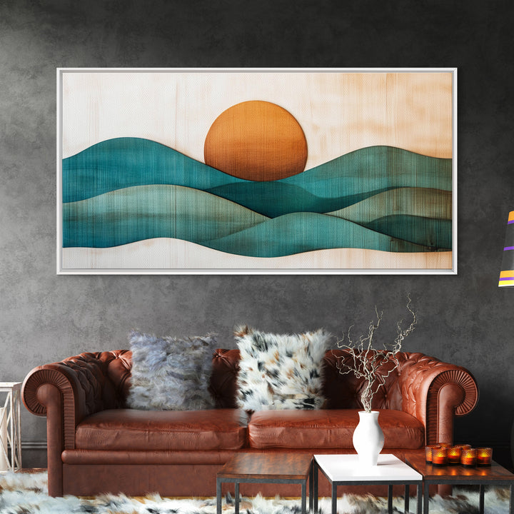 Abstract Minimalist Art Deco Landscape Canvas Print, Boho Home Decor, Bohemian Wall Art, Tiny House Wall Art