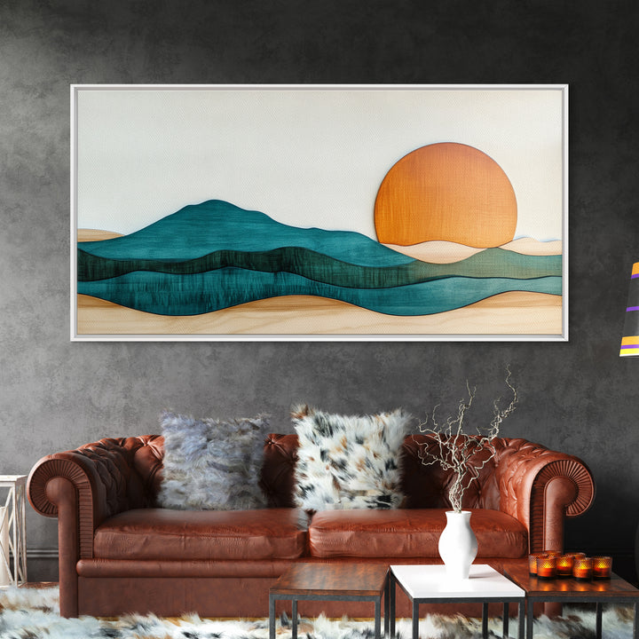 Beautiful Sunset Landscape Painting Print, Minimalist Decor, Eclectic Boho or Kitsch Wall Art