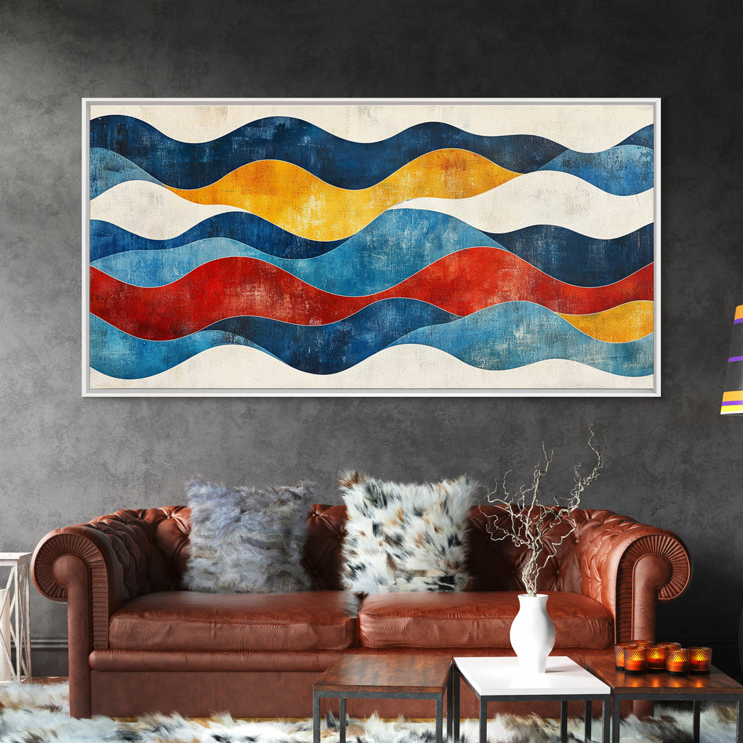 Boho Mid Century Modern Wall Art Canvas Print, Wood Frame Wall Art, Geometric Wall Art, Minimalist Wall Art, Housewarming Gift Idea