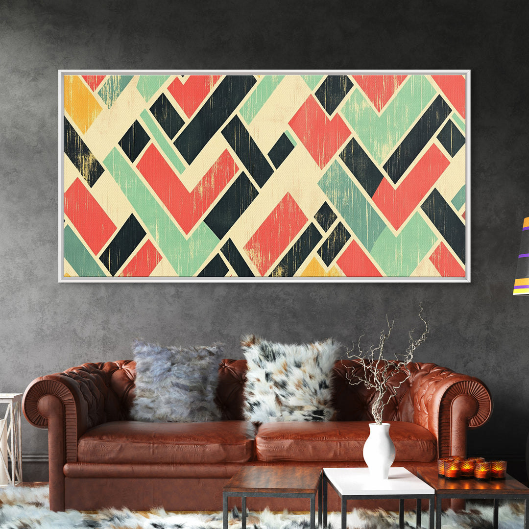 Abstract Mid Century Modern Chevrons, Framed Canvas Print, MCM Style Home Decor