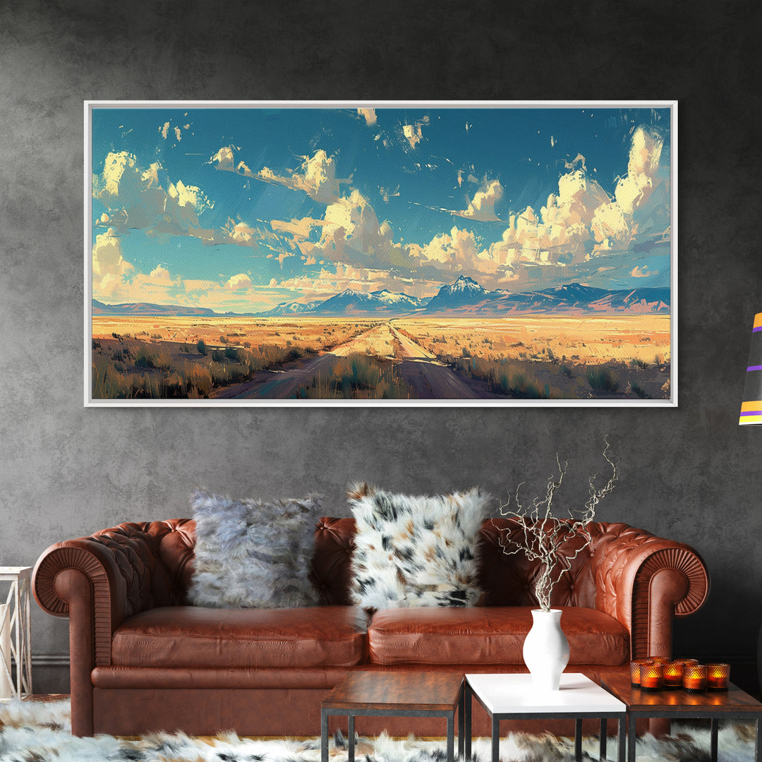 Country Roads Oil Painting Canvas Print, Wood Framed Wall Art, Home Decor, Southwestern Rustic Wall Art, Boho Home Decor