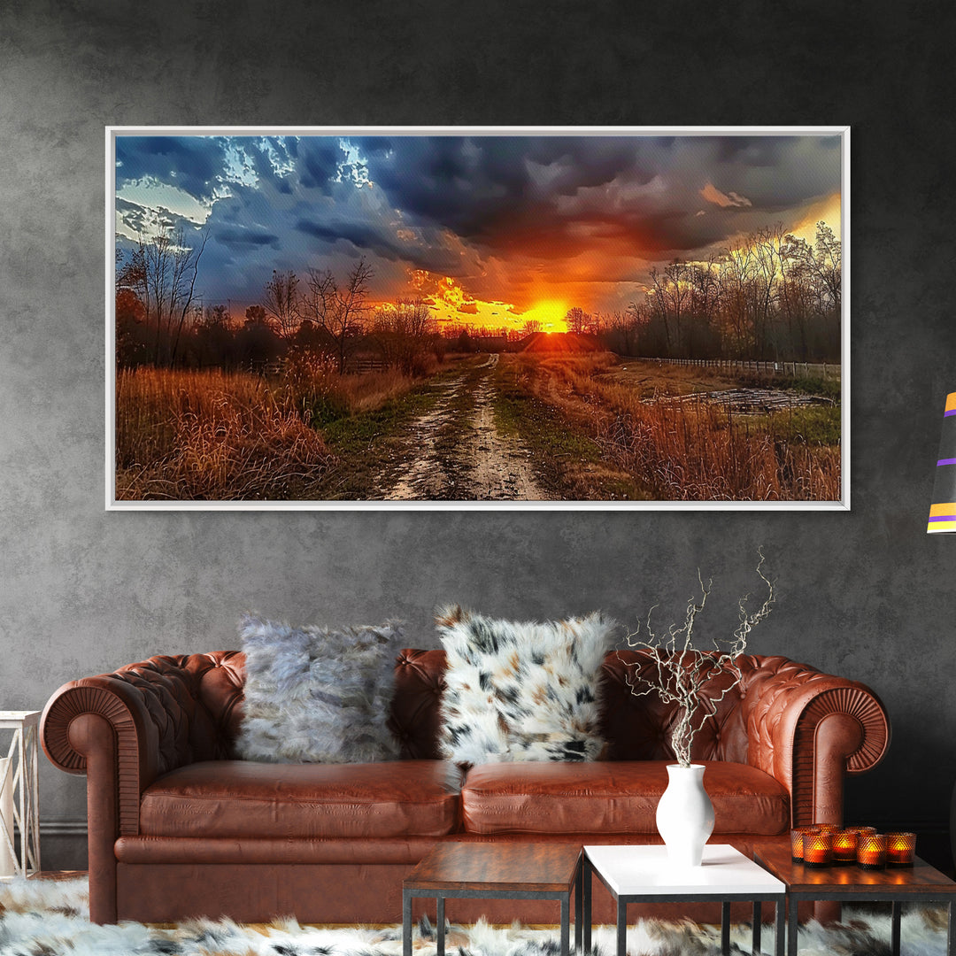 Dirt Roads Framed Canvas Print, Wood Framed Wall Art, Photography Style landscape art, ready to hang wall art home decor