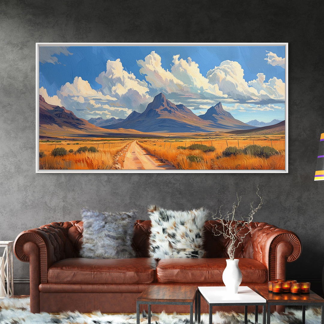 Desert Dirt Roads Framed Canvas Wall Art, Beautiful Arizona Day, Desaturated Wall Art, Rustic Farmhouse Decor, Southwestern Pueblo Art