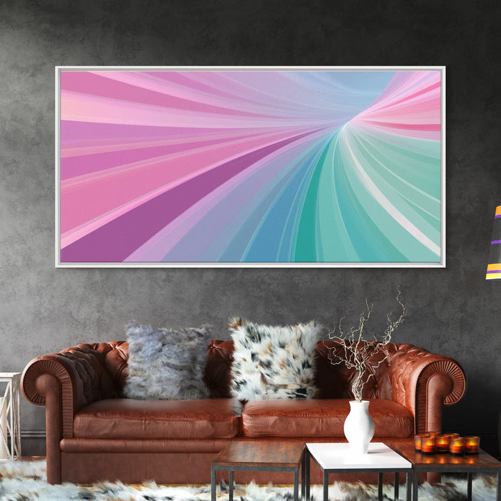 Pastel Highway Framed Canvas Print, Retro Wall Art, Mid-Century Modern Abstract Art