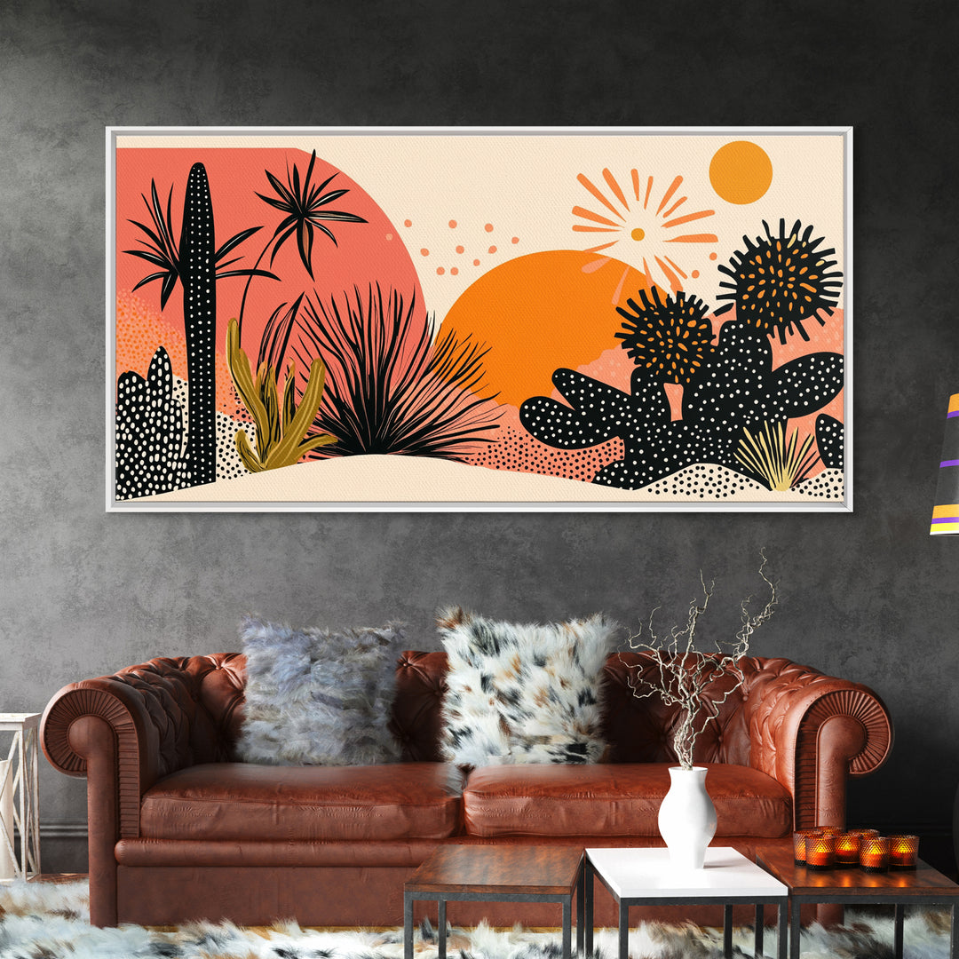 Trendy Desert Abstract Painting Print, Wood Framed Wall Art, Sagauro Cactus Wall Art, Pueblo Abstract Home Decor, Southwestern Art