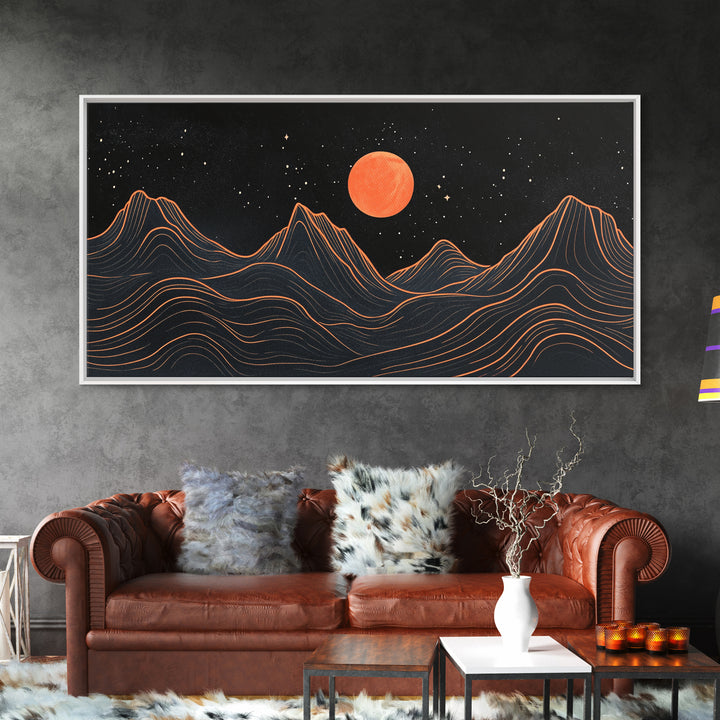 Blood Moon Over a Desert Landscape, Dark and Moody Decor, Framed Canvas Print, Pueblo Style Southwestern Art