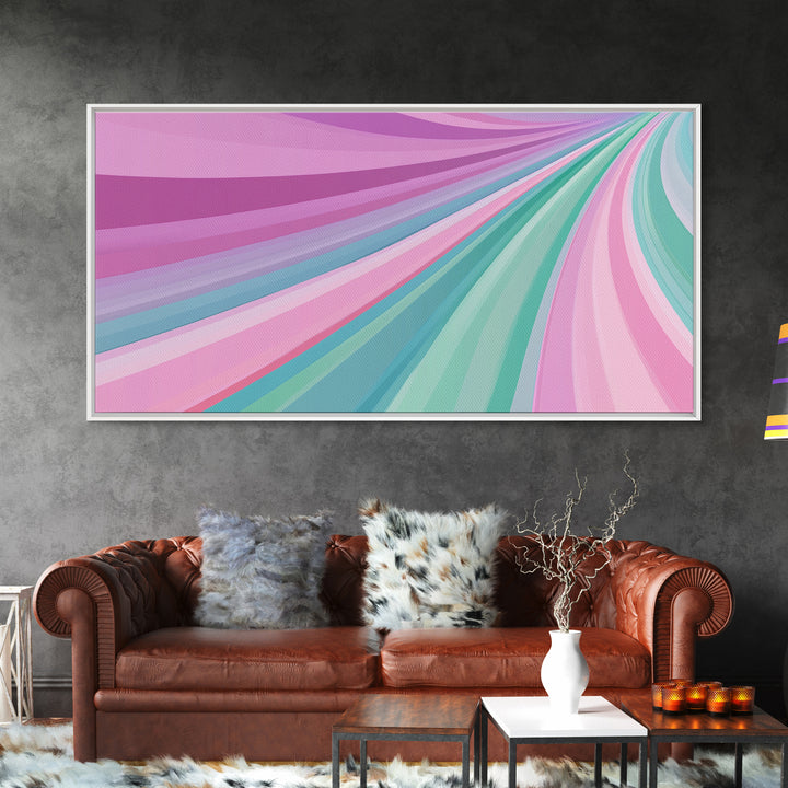 Pink Blush and Turquoise Abstract MCM Style Wall Art Framed Canvas Print, Trendy Preppy Wall Decor, Mid-Century Modern Abstract Decor