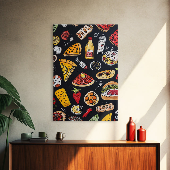 Cute Funky Kitchen Art, Kawaii Wall Art, Kawaii Decor, Restaurant Decor, Kitchen Painting, Dining Room Wall Art, Pizza, Hot Dogs Etc