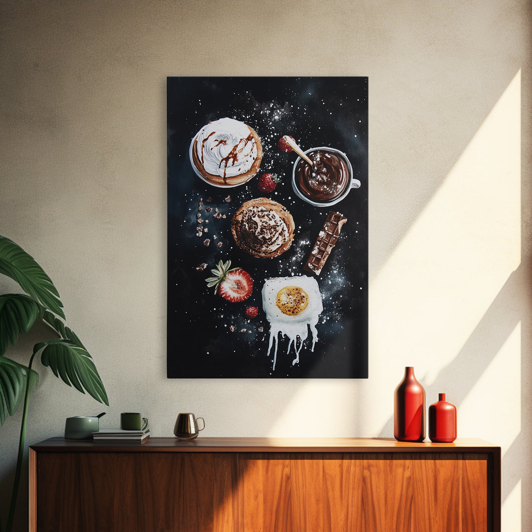 Desserts Wall Art, Kitchen Decor, Bakery Wall Art, Bakery Painting, Wood Framed Canvas Print, Painting of Cupcakes and Coffee