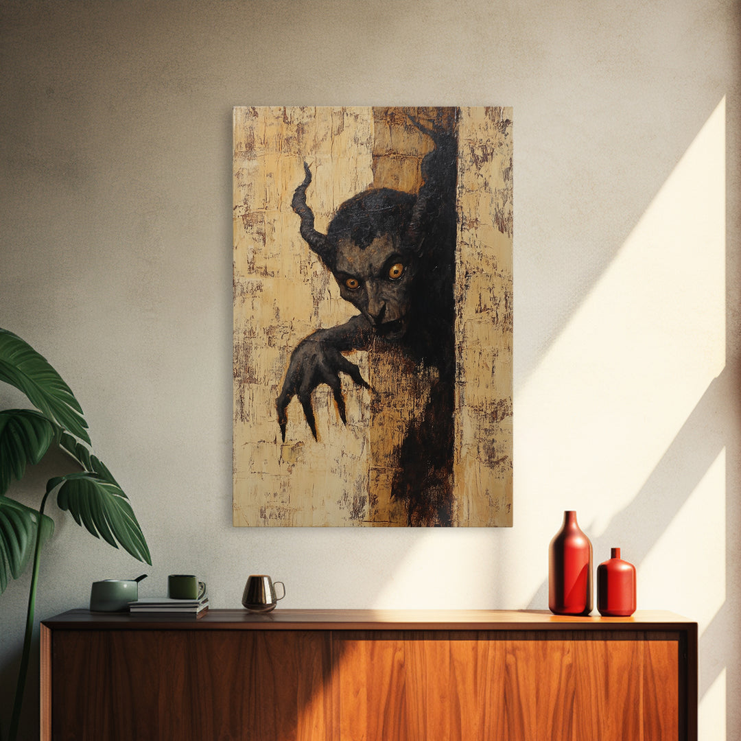 Demon Painting Print, Dark Macabre Wall Art, Original Satyr Painting, Witchy Decor, Wall Art For Witches, Witch Familiar Painting