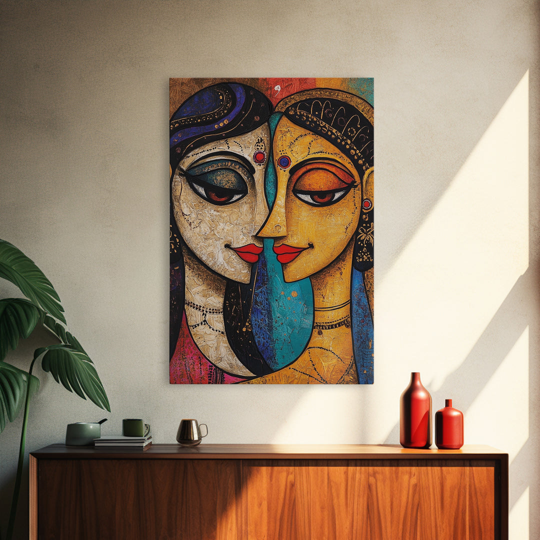 Abstract Madhubani Style Wall Art, Framed Canvas Print, Madhubani Painting, Madhubani Art