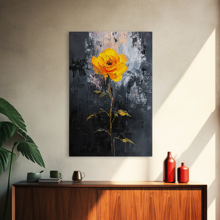Abstract Painting Print of a Yellow Rose, Framed Canvas, Wood Framed Art, Modern Farmhouse Decor, Rose Painting, Rose Art
