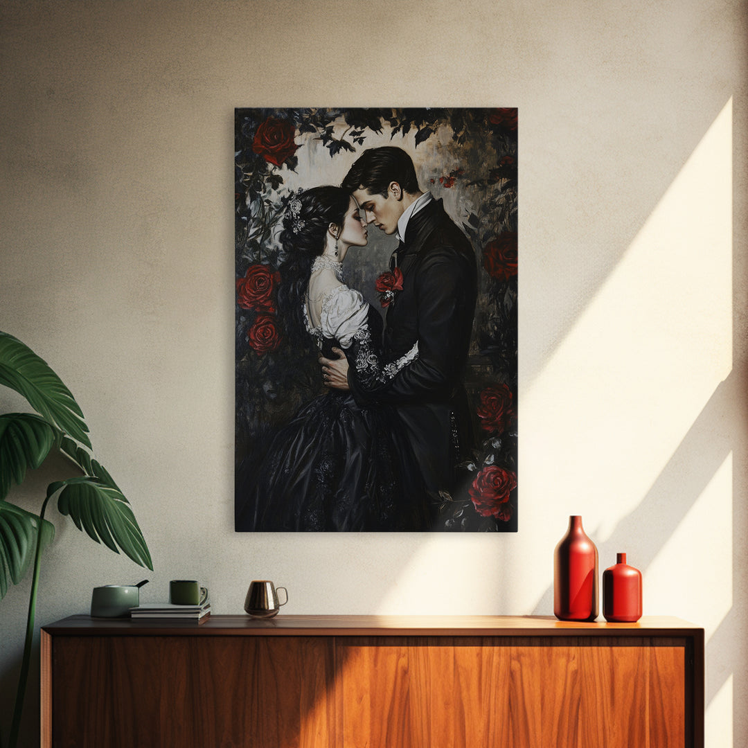 Dark Romance Painting Print, Victorian Gothic Wall Art, Halloween Decor, Gift Idea For Goth Couples, Goth Decor, Goth Wall Art, Dark Academia