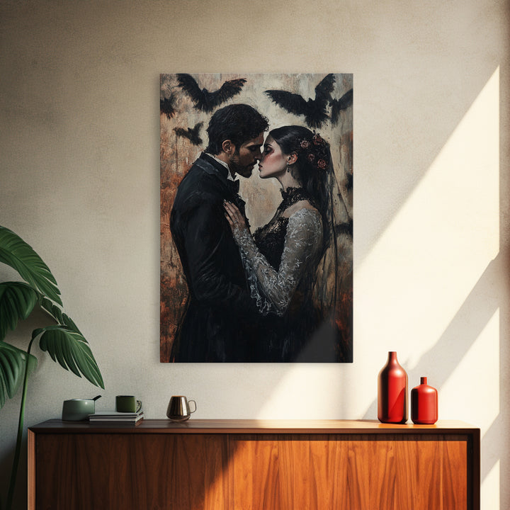 Dark Romance Painting Print, Dark Fantasy Art, Dark Fantasy Home Decor, Gothic Romance Print, Halloween Decor, Couple Gift Idea, Goth Wedding