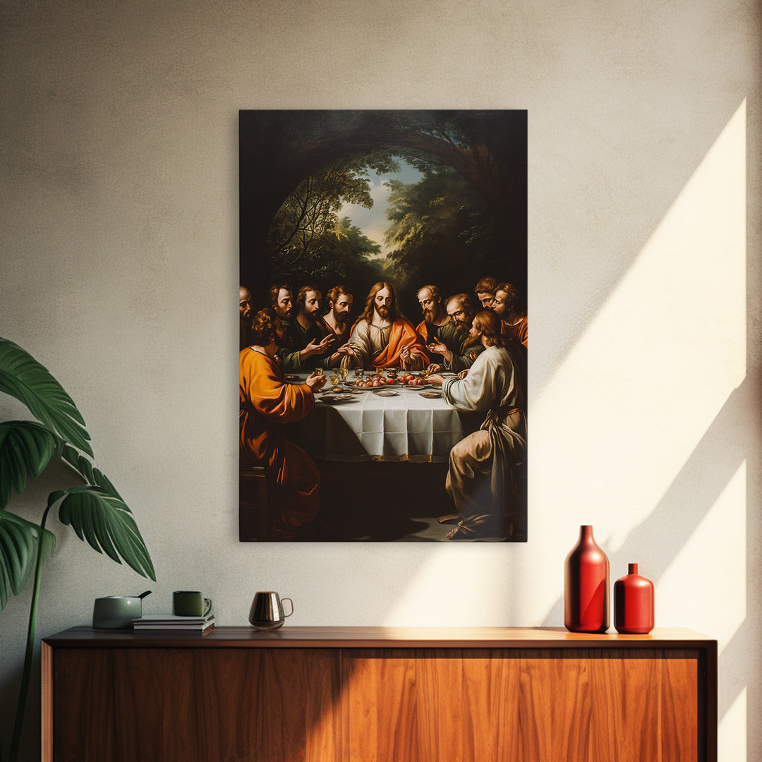 Last Supper Wall Art, Framed Canvas Print, Christmas Decor, Christian Decor, Oil Painting Of The Last Supper