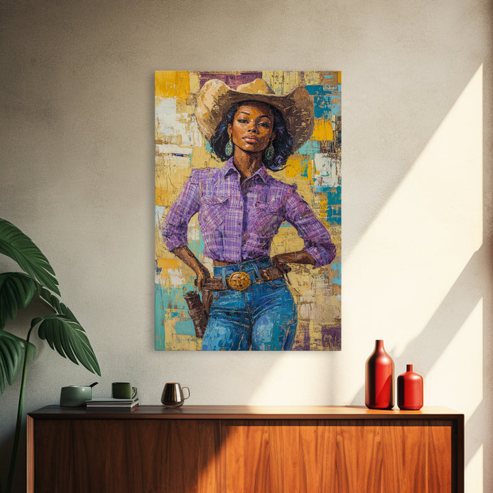 Black Cowgirl Painting Print, Rustic Modern Farmhouse, Afrocentric Wall Art, Southwestern Home Decor, African American Art