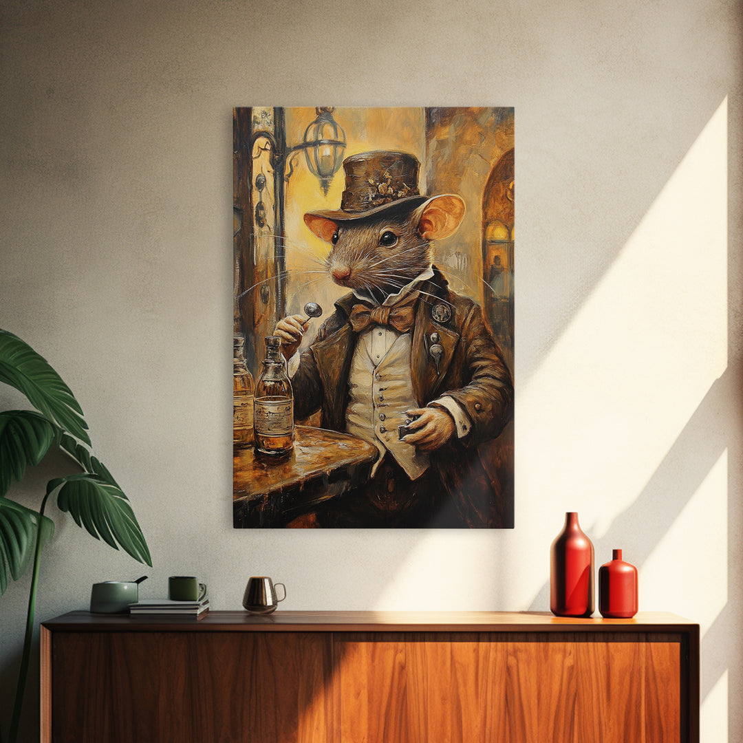Dapper Rat Gentleman Canvas Print, Wood Framed Wall Art, Rat Painting, Rat Decor, Rat Lover Gift Idea