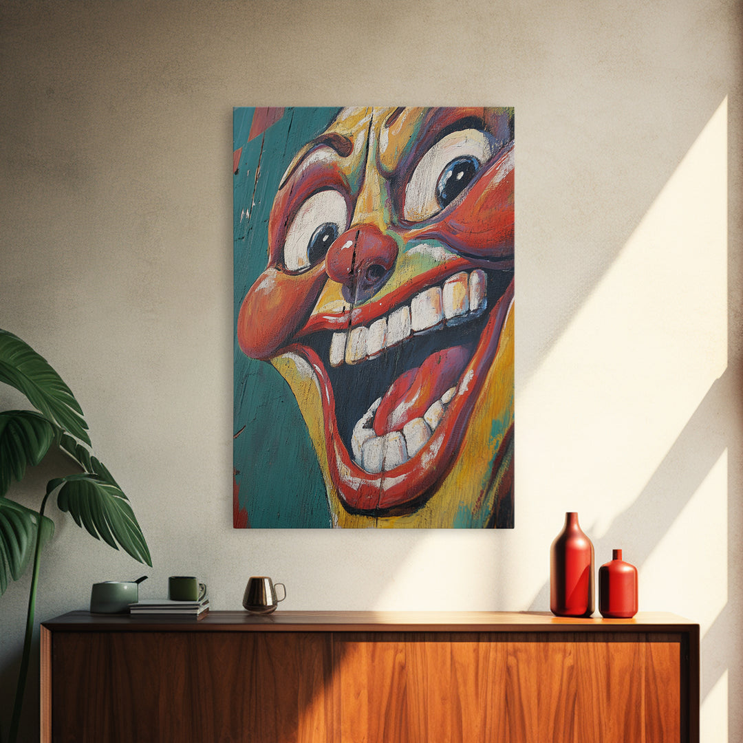 Creepy Clown Wall Art Framed Canvas Print, Wood Framed Wall Art, Retro Home Decor, Halloween Art