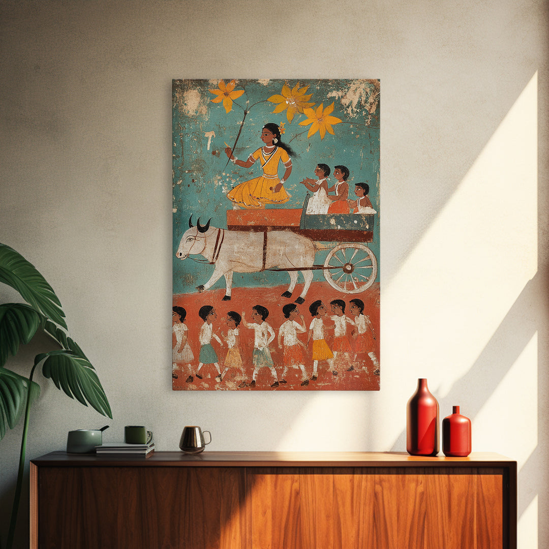 19th Century Folk Art Canvas Print, Rustic Home Decor, Chicano Wall Art, Rustic Farmhouse Painting, Minimalist Decor