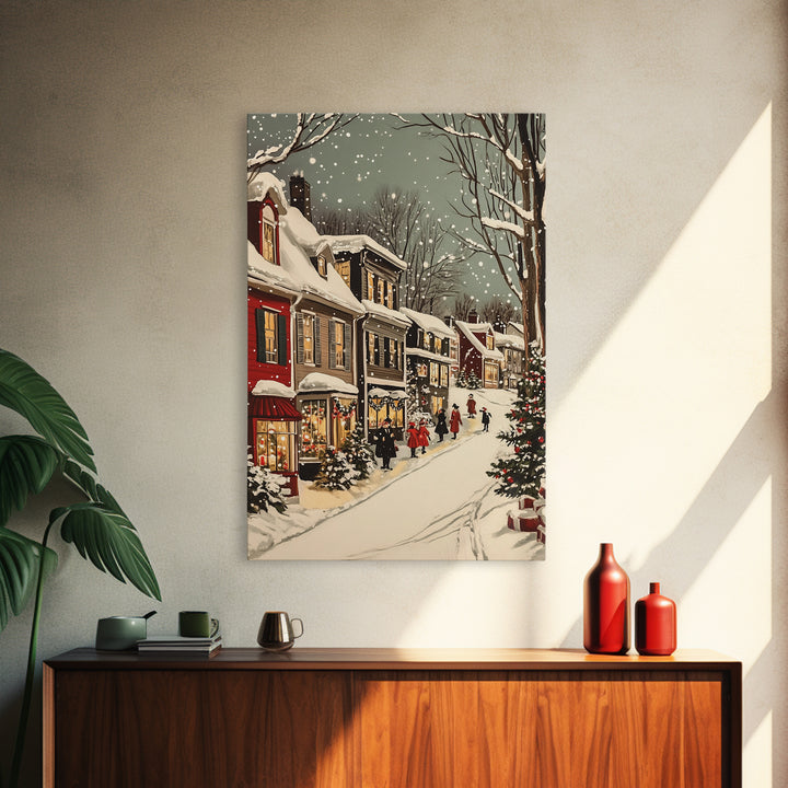 Christmas in Boston Framed Canvas Print, Christmas Village Wall Art, Christmas Prints, Christmas Decor Idea, Christmas Art