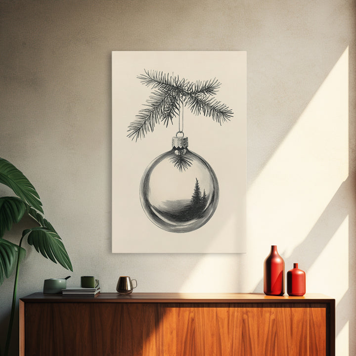 Christmas Tree Ornament Canvas Print, Retro Home Decor, Boho Christmas