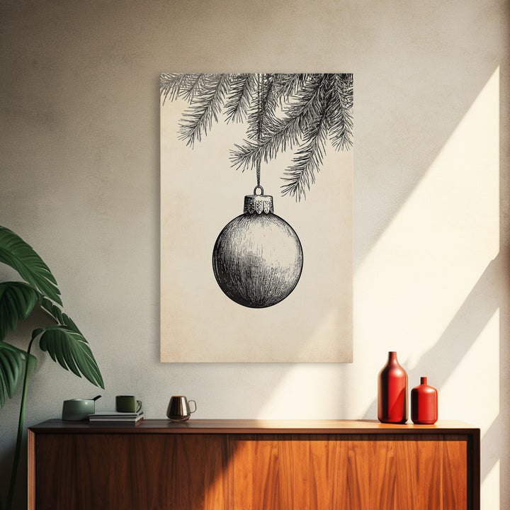 Boho Christmas Ornament Painting Print, Christmas Art, Black and White Art