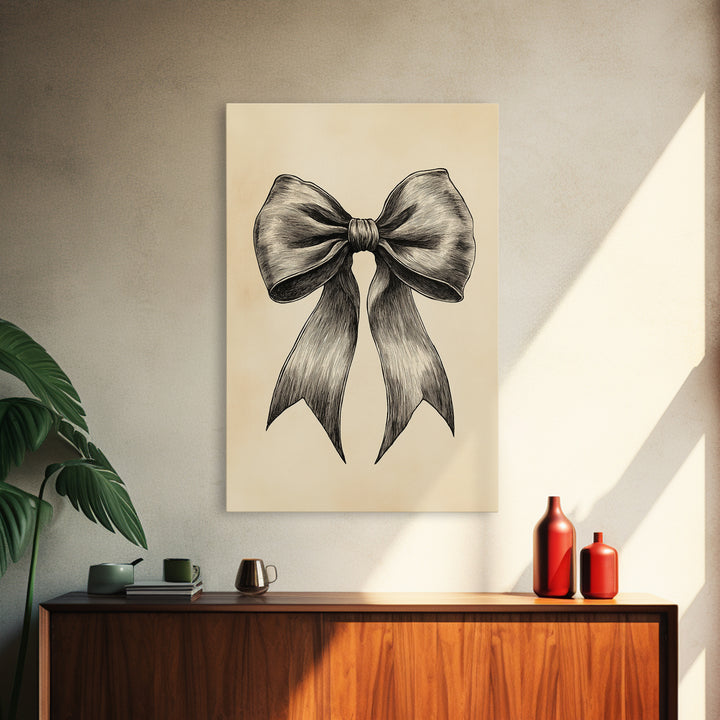 Boho Christmas Bow Canvas Print - Framed Canvas - Minimalist Christmas Art - Boho Christmas Art - Rustic Christmas Art