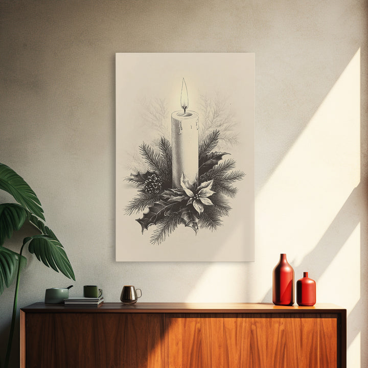 Boho Christmas Candle Canvas Print - Framed Canvas - Minimalist Christmas Art - Boho Christmas Art - Rustic Christmas Art